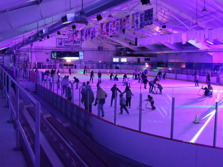 Gens qui patinent dans l'aréna