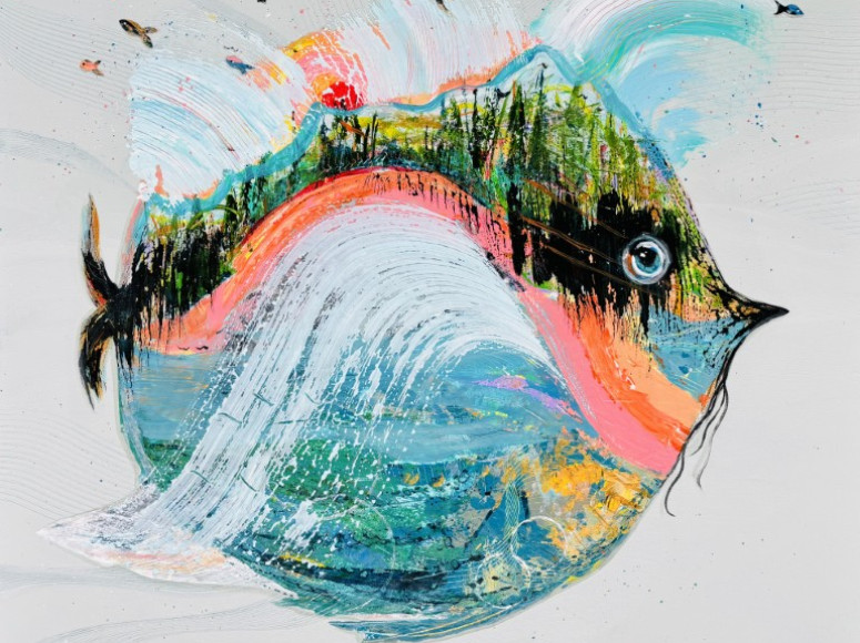 Extrait de la toile Les jeux de la mer de l'artiste Bgali, repérsentant un poisson coloré
